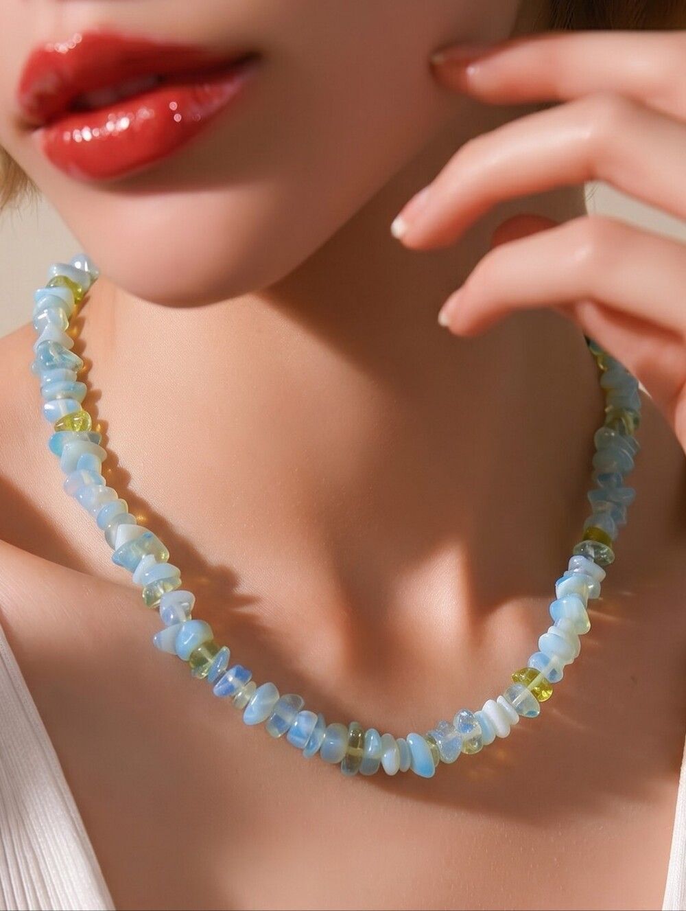 Opalite Iridescent Crystal Chip Necklace Earthy Boho Glow Stone Beaded Ethereal